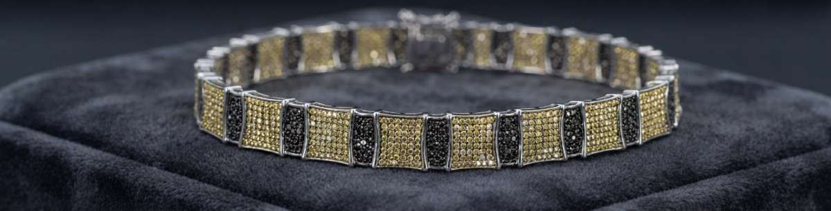 Mens Bracelet in Black and Yellow Czs