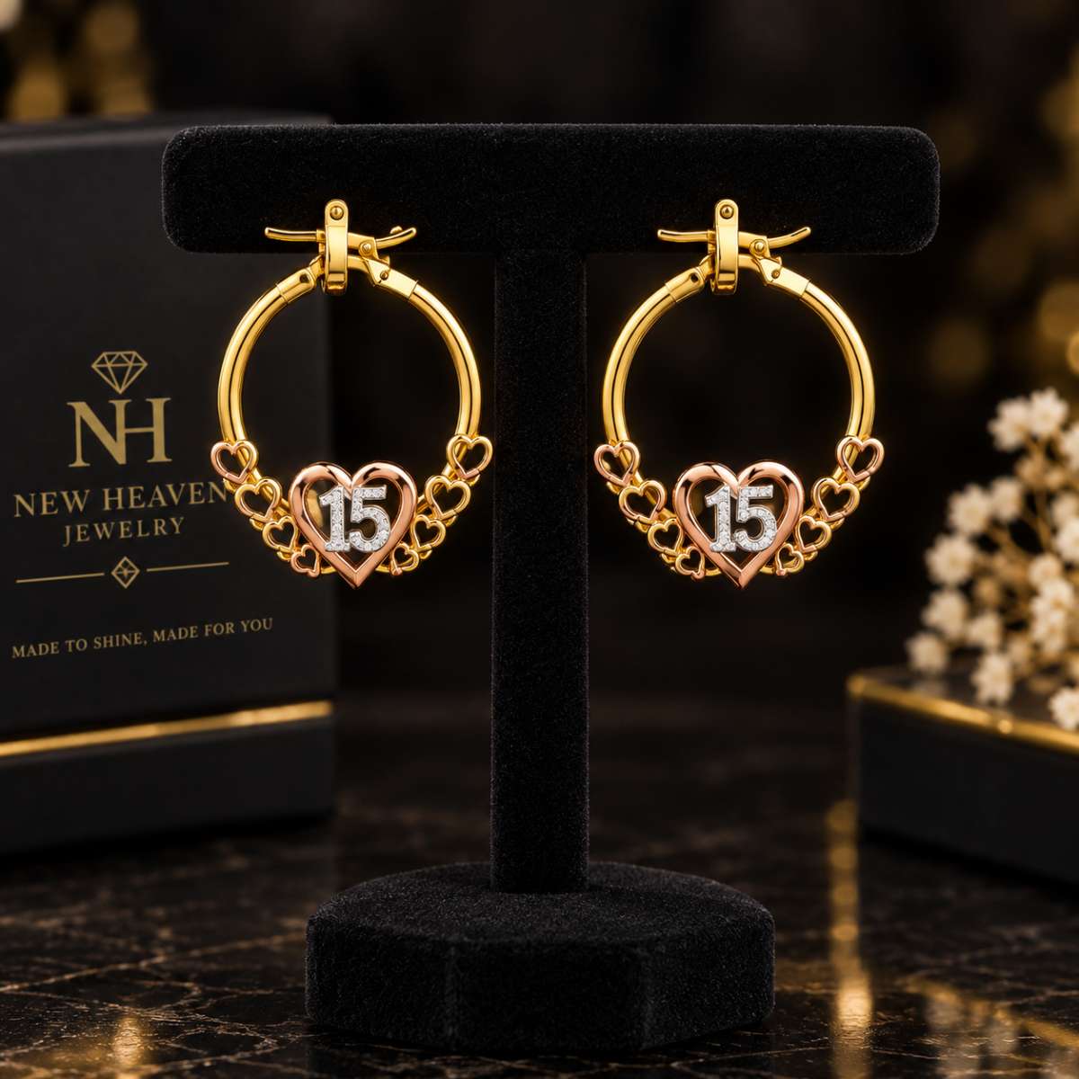 Gold 14K Heart Hoop Earrings