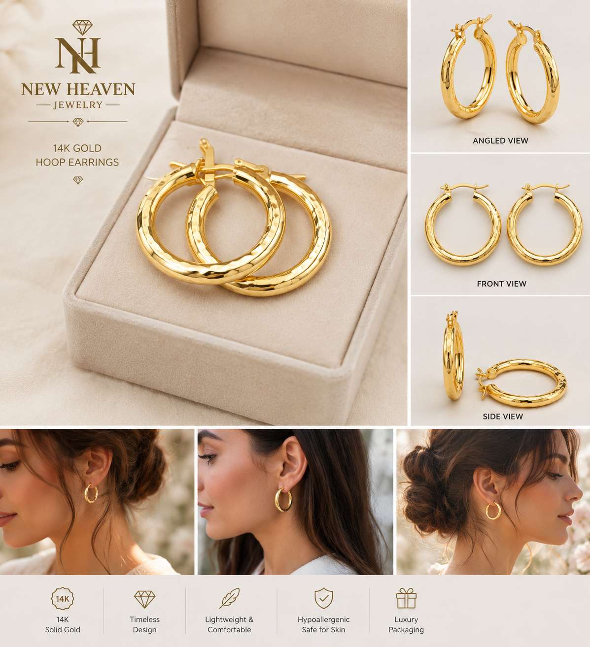 Gold 14K Hoop Earrings - Image Main