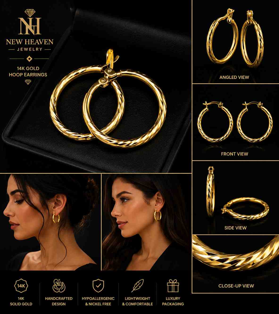 Gold 14K Twisted Hoop Earrings - Image 2