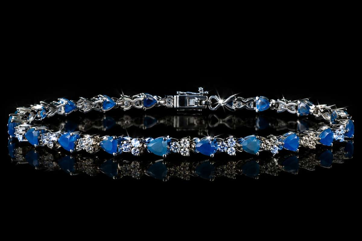 Blue cluster Tennis bracelet. - Image Main