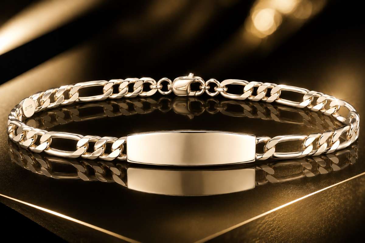 Silver Figaro link ID bracelet - Image Main