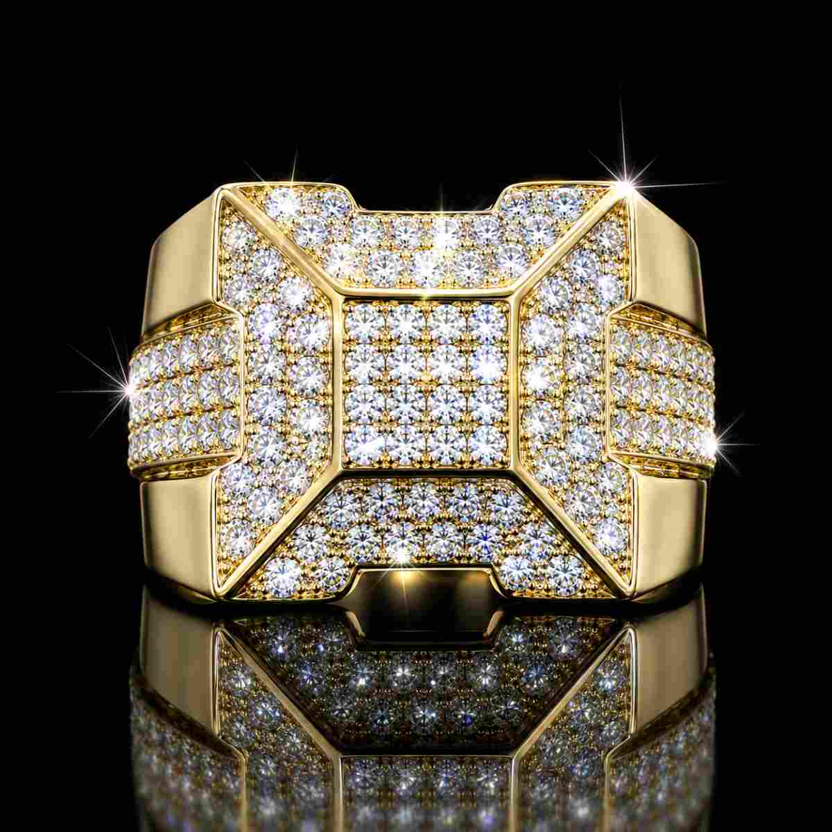 Gold Mens Baguette Diamond Square Ring - Image 3