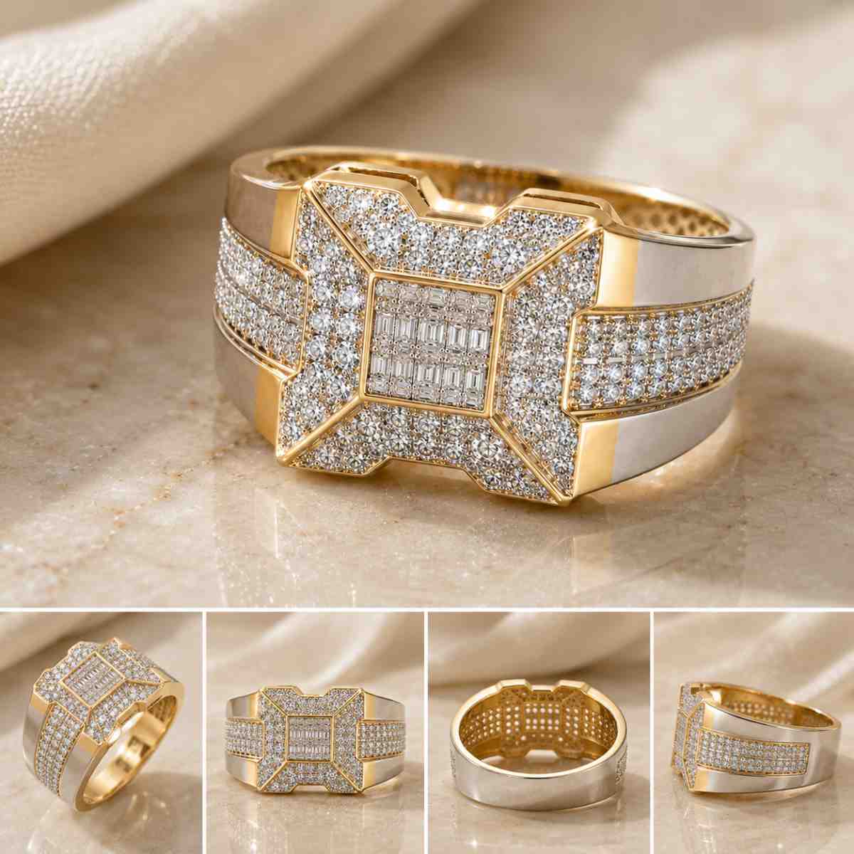 Gold Mens Baguette Diamond Square Ring - Image Main
