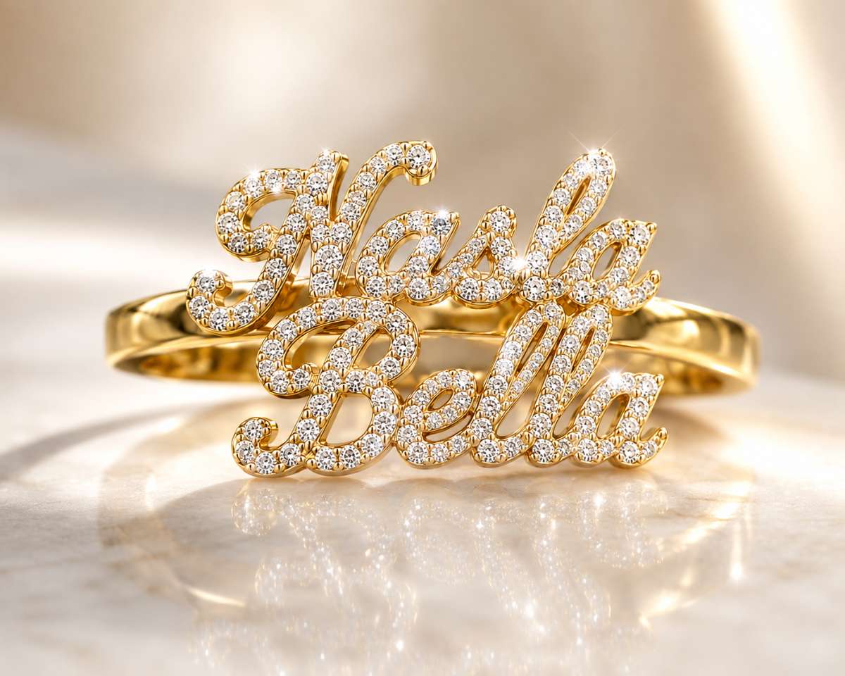 14K Gold Dimaond Name Ring - Image Main