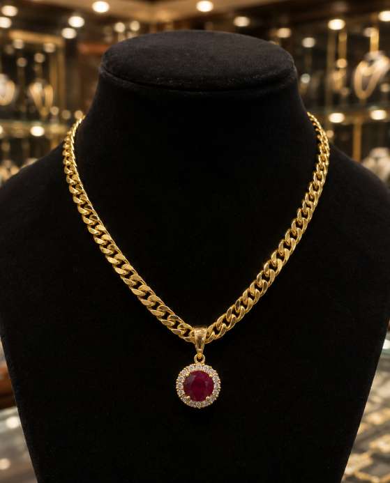 Diamond Ruby gemstone Pendant in 14K Gold - Image Main