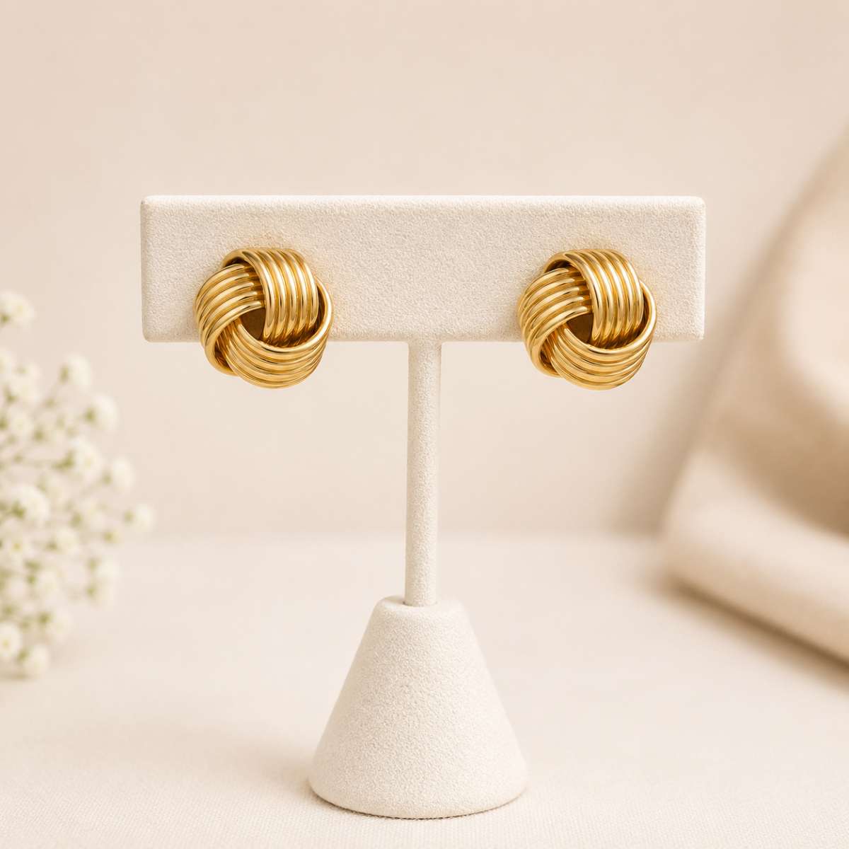 Love Knot 14K Gold Stud Earrings - Image Main