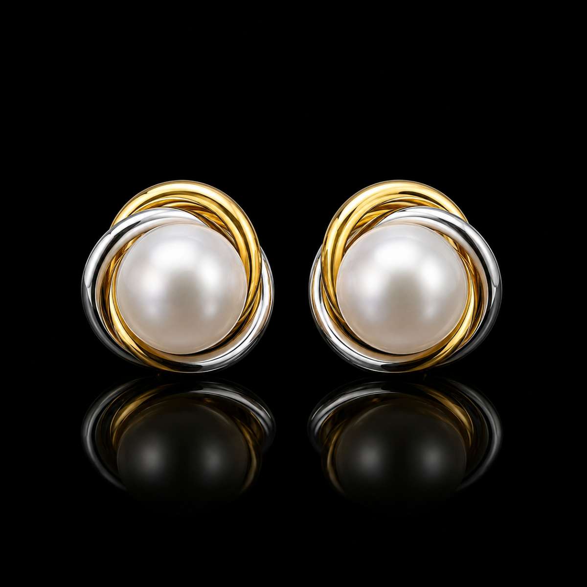 Twisted Love Knot Pearl Stud Earrings - Image Main