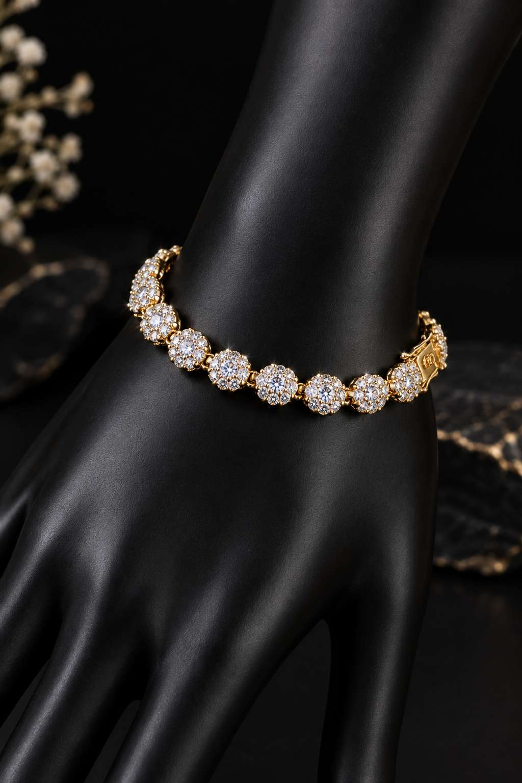 Floral Gold Tennis Bracelet - Image 3