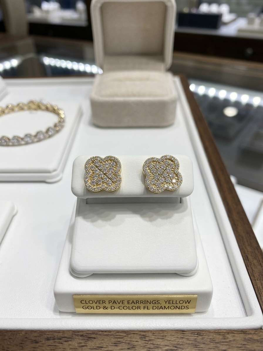 Clover Pave Diamond Earrings - Image 2