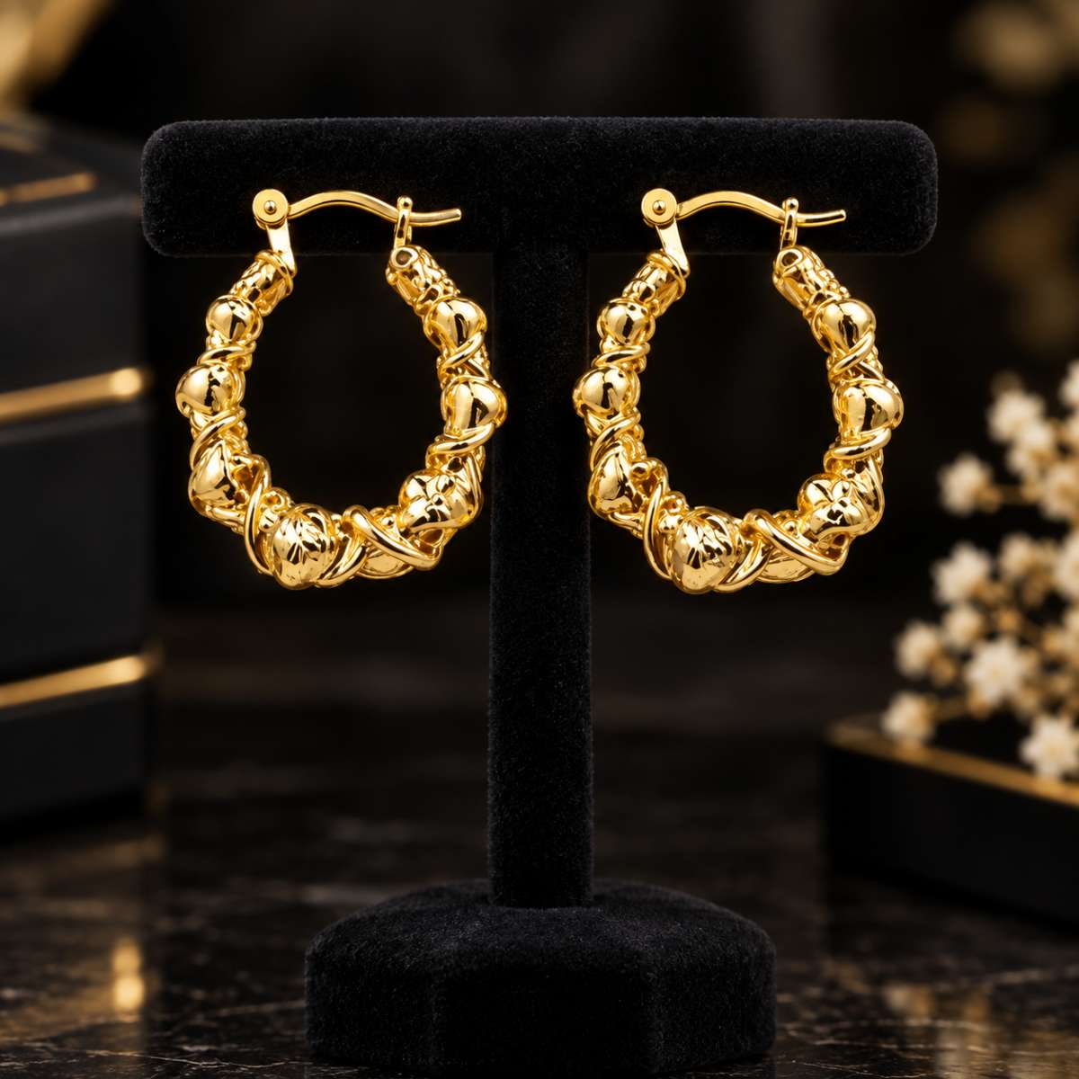 Gold 14K Hoop Twisted  Earrings - Image Main